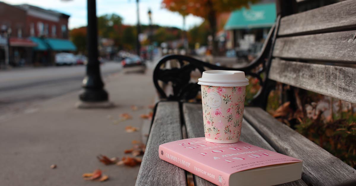 Fall Small Town Bench Coffee Books